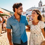 미디어 플래너의 광고 캠페인 기획 프로세스 - **Prompt:** A vibrant and authentic scene depicting a young Portuguese couple, both in their late 20...