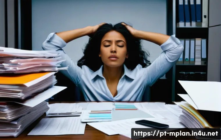 미디어 플래너의 업무 스트레스 관리 - **Image Prompt 1: The Contrast of Overwhelm and Apathy**
    A split image, depicting two distinct s...