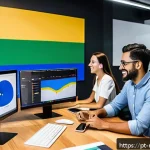미디어 플래너와 퍼포먼스 마케팅 사례 - A vibrant digital marketing team in a modern S&atilde;o Paulo office, focused on audience analytics; divers...